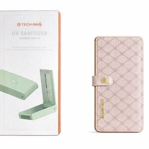 Steve Madden Pink & Gold Wallet Phone Case + Tech Candy UV Sanitizer Bundle NWT